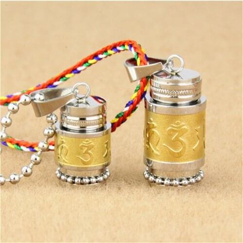 Gold Silver Color Om Mani Padme Hum Spinner Pendant Necklace For Women Buddhism Style Prayer Wheel Stainless Steel Men
