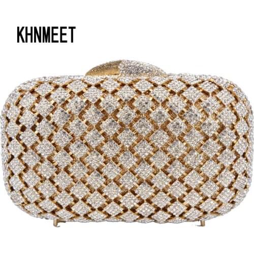 Gold Silver metal rhinestone Handmade Clutch Bags Female Purse Bridal Wedding Evening Bags SC777