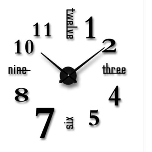 1 Set DIY Wall Clock 3D Mirror Surface Sticker Home Office Room Decoration