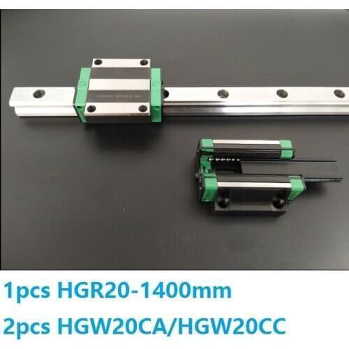 1pcs linear guide rail HGR20 1400mm + 2pcs HGW20CA/HGW20CC linear carriage blocks for CNC router parts Made in China