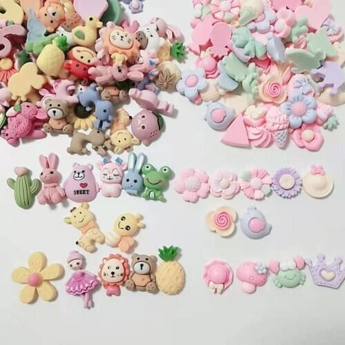 20-60Pcs Kawaii Animal Flower Planar Resin Hairpin Jewelry Craft Supplies DIY Scrapbook Key Chain Material Flat Back Patches