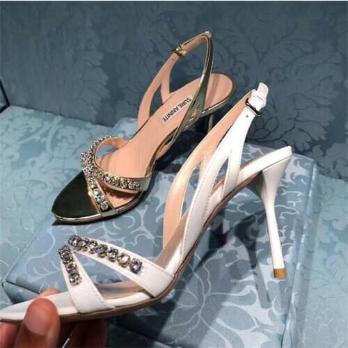 2021 Summer Leather Open Toe Sandals Womens Custom-made Rhinestone Stiletto Party Dress Shoes Small Rivet Womens Wedding Shoes