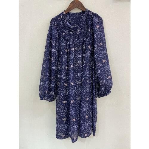 2021 SS Womans Graffiti Paisley Print MIid Dress V-neck Pleats Long Sleeves Fashion Oversized DRESS