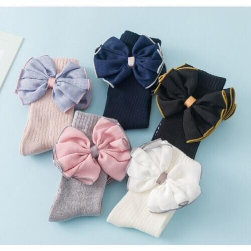 5pair/lot Children Girls Sock With Bows Knee High Princess Sock Baby Leg Warmers Long Tube Childrens Newborn Cotton Socks