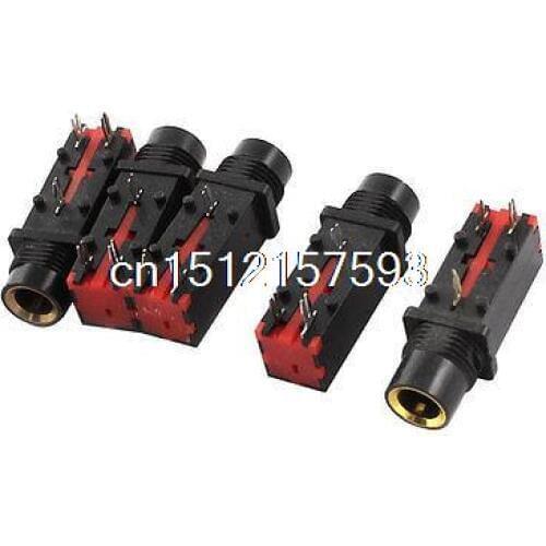 5 Pcs 3-Pin 6.35mm Female Headphone Stereo Socket Jack Adapter Black