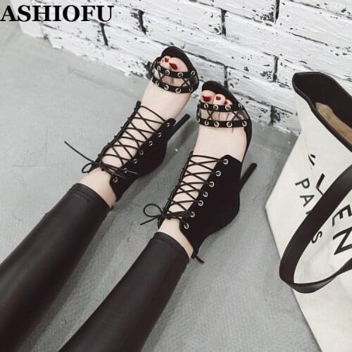 ASHIOFU 2020 New Handmade Ladies High Heels Sandals Cross-straps Fisheyes Sexy Party Summer Shoes Classic Evening Fashion Shoes