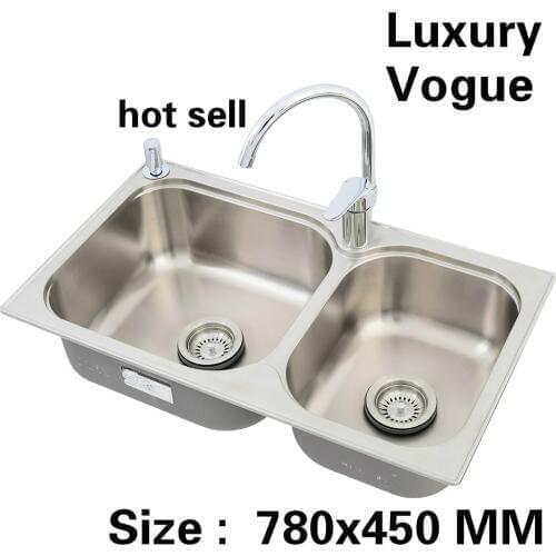 Free shipping Standard fashion kitchen sink food grade 304 stainless steel double trough hot sell 780x450 MM
