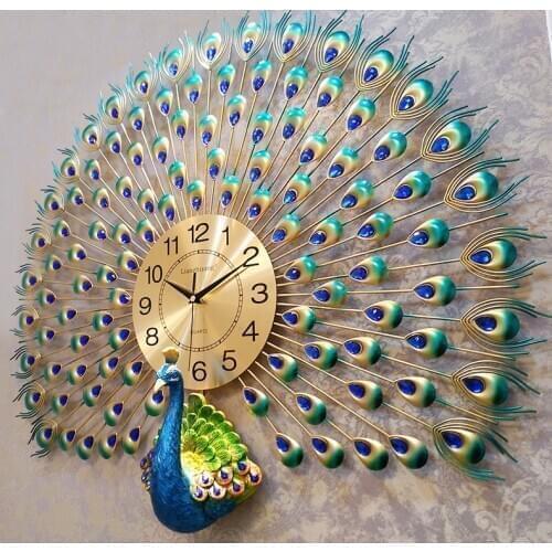 Large Peacock Wall Clock Modern Design Home Decor Wall Watch Living Room Bedroom Mute Clock Wall Metal Digital Wall Clocks