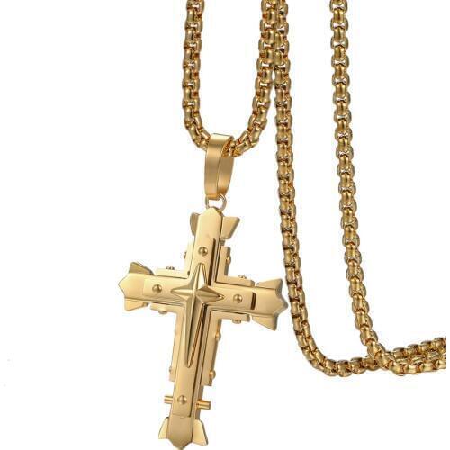 BONISKISS Mens Cross Necklaces Classic Jewelry For Men Gold Bijoux Male Long Suspension Pendant Necklaces Unique Choker