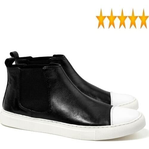 Slip Leather Cow Mens Genuine On Round Toe Winter New Fashion Male Low Heel Chelsea Boots High Quality Brand Chaussure Homme