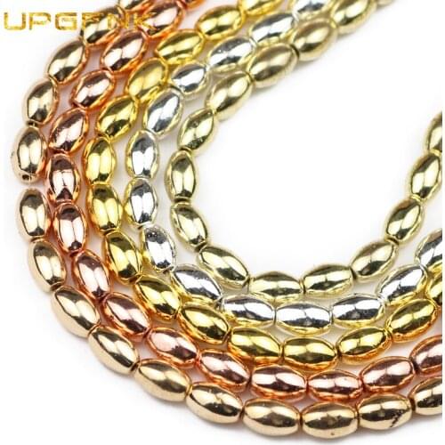 UPGFNK 8X5mm Oval Ellipse Gold Black Hematite Natural Stone Charms Loose Spacer Beads for Jewelry Making Diy Necklace Bracelet