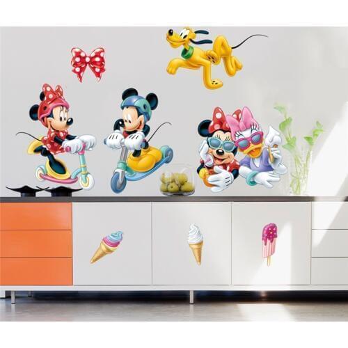 Disney mickey minnie mouse sweet tube wall stickers for kids rooms party home decor cartoon wall decals pvc mural art diy poster