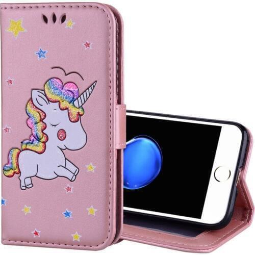 For iPhone 8& 8 Plus Glitter Powder Unicorn Pattern Horizontal Flip Leather Case with Holder & Wallet & Card Slots & Photo Frame