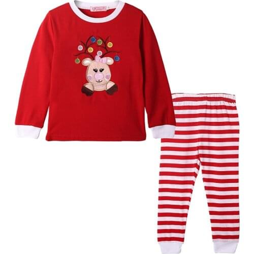 Homeware Children Clothing Set Girl Christmas 2021 Red top with Colorful Reindeer Striped Pants Size 18M 24M 2 3 4 5 Years Old