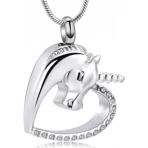 Unicorn Cremation Urn Necklace Pendant for Ashes for Women Stainless Steel Memorial Keepsake Jewelry
