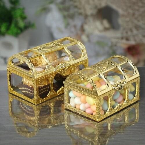 European Mini Treasure Box PS Plastic Wedding Candy Box Golden Gift Box Candy Box Wedding Creative Gift Box gift bag