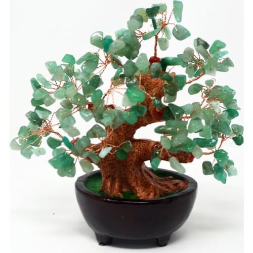 Feng Shui Natural Green Quartz Crystal Money Tree Bonsai Style Decoration for Wealth and Luck