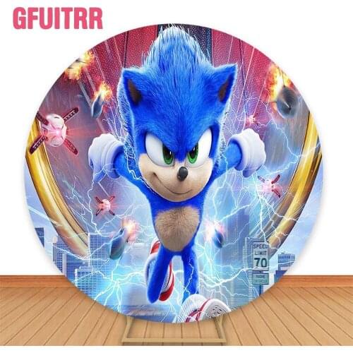 GFUITRR Sonic Photo Backgrounds Happy Birthday Photography Backdrops Custom Elastic Circle Cartoon Poster Photo Props
