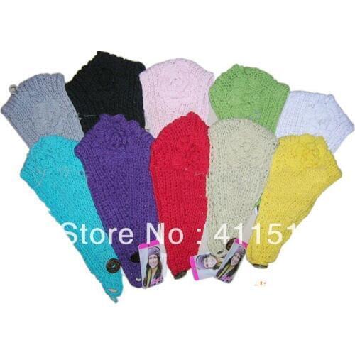 2013 Hot sale -Handmade knit winter Headband Big Flower headwrap ear band Polar Fleece 2013 style 50pcs