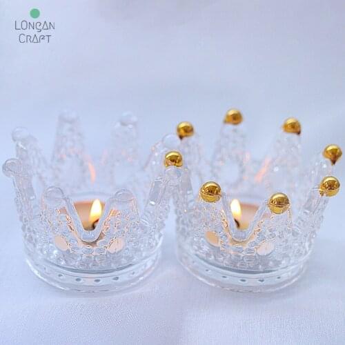 Longan Craft Supplies Crown Crystal Candlestick Glass Candle Cup Home Living Room Table Crystal Candlesticks Holder