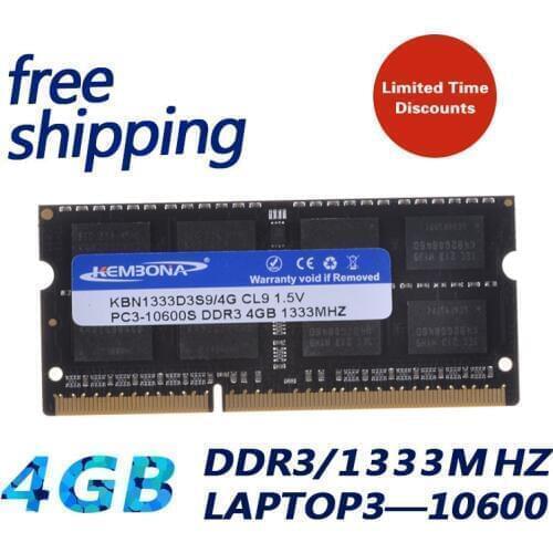 KEMBONA brand new laptop notebook ddr3 4gb pc10600 1333mhz ddr ram memory 204pin ,free shipping