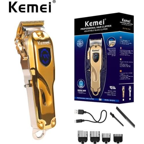KEMEI KM-2010 USB Cordless Hair Cutter For Barber Hair Clipper Adjustment 4 Blade Professional Hair LCD Display Beard Trimmer