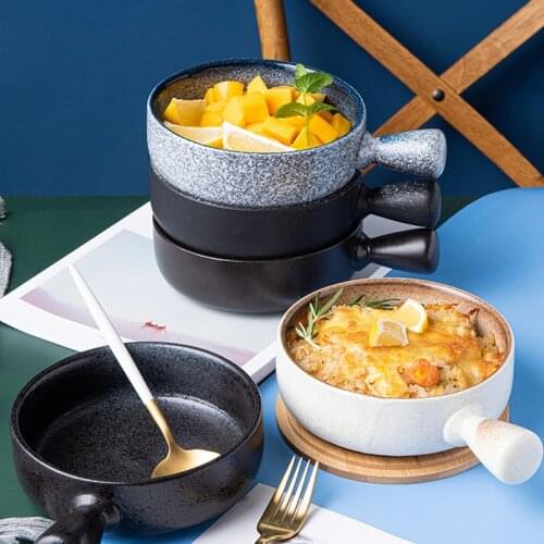 Japanese Style Ceramic Bowl with Handles Table Decoration Restaurant Hotel Service Tableware Kitchen Storage Supplies Salad Bowl