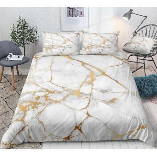 Marble Bedding Set White Gold Duvet Cover Set Marble Abstract Art Design Boys Girls Home Textiles King Quilt Cover 3PCS Dropship