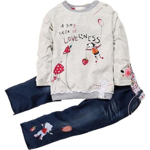 Childrens Set Baby Girls Cute Cartoon Pattern Sweater + Jeans 2pcs Suit Toddler Autumn Winter Warm Casual Tracksuits