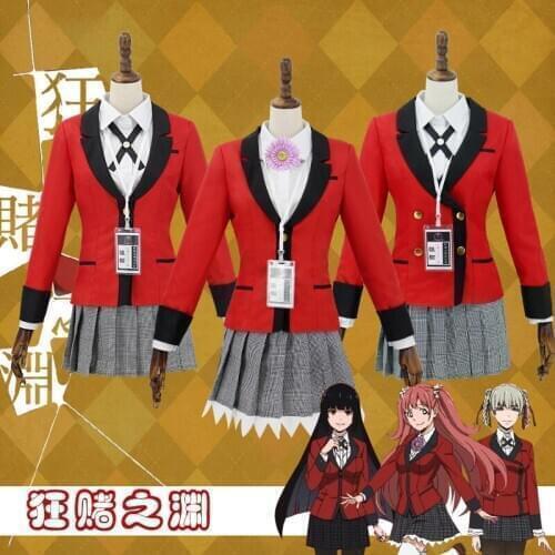 Anime Kakegurui Cosplay Costume Halloween Jabami Yumeko Cosplay Costume Igarashi Sayaka COSPLAY school uniform and Wig + Wig Cap