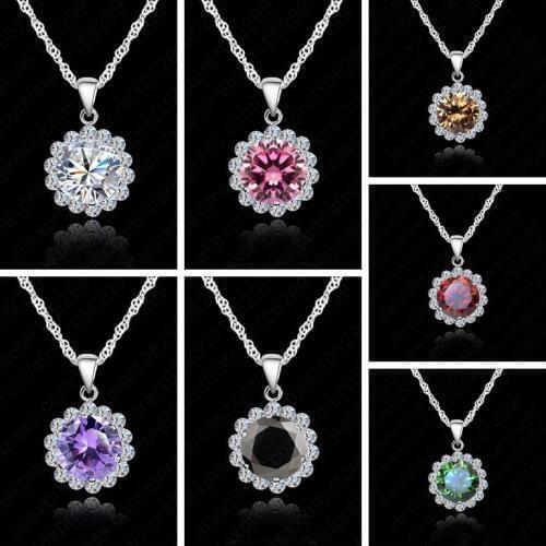 Beautiful Woman Wedding Jewelry 925 Sterling Silver Chain Cubic Zirconia Necklace Pendants Crystal Lovely Necklaces