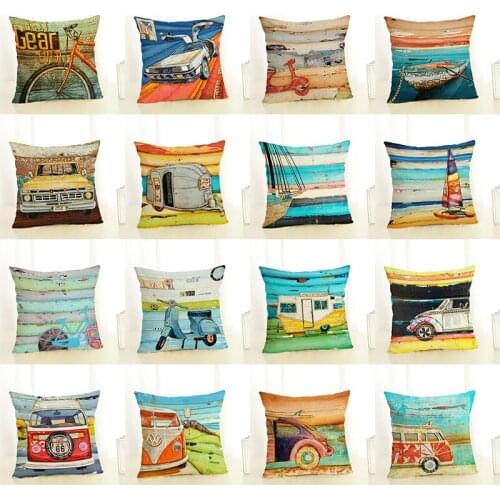 Colorful Watercolor Car Coconut Cover Geometric Throw Pillow Case for Home Chair Sofa Decoration Square Pillowcases