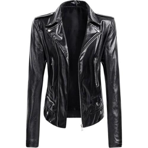 Spring Autumn Soft Faux Leather Jacket Women Short Lapel Collar PU Motorcycle Jacket Female Streetwear Long Sleeve Casual Coat