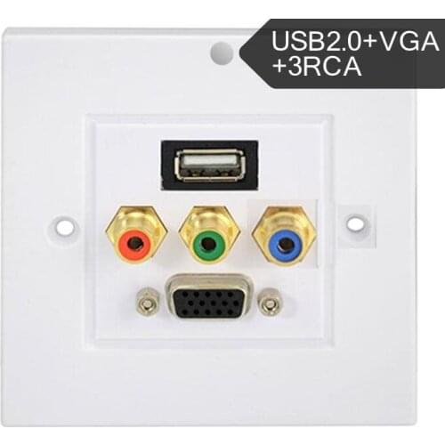 LBSC USB2.0 VGA 3RCA AV Wall Plate Composite Video Audio Adapter Jack Outlet
