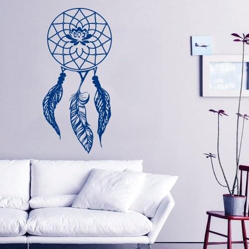 Dreamcatcher Wall Decal, Bedroom Living Room Lotus Dream Catch Religious Wall Art Poster Vinyl Stickers Mural S-556