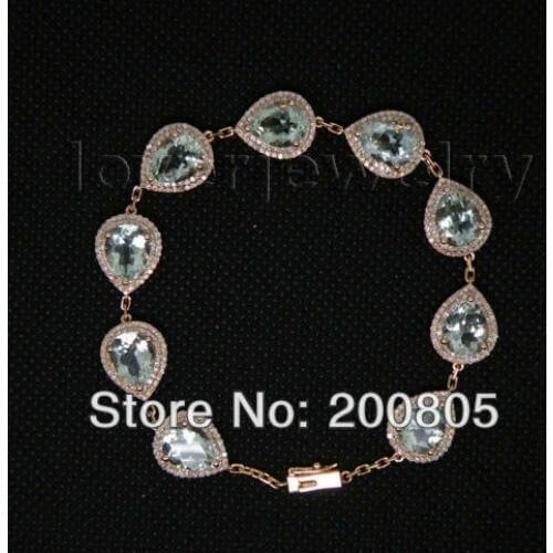 LOVERJEWELRY Pear 7x9mm Solid 14K Rose Gold Natural Diamond Amethyst Bracelet,Amethyst Bracelet Bangle For Sale