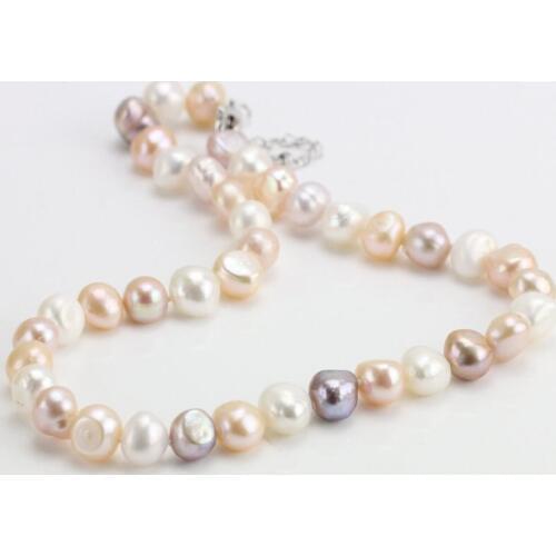 Unique Pearls jewellery Store,Baroque Pearl Necklace,10mm Multicolor Irregular Nugget Pearl Knotted Necklace,Women Gift Jewelry