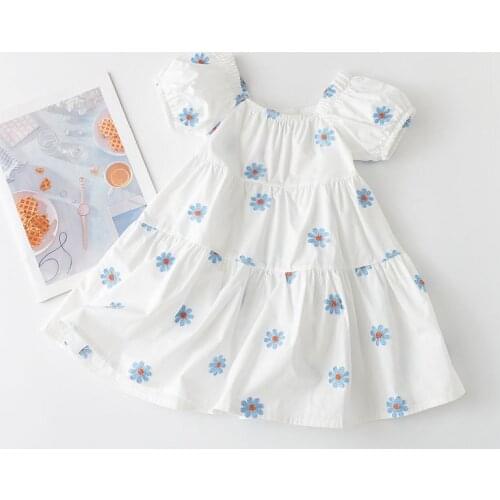 Menoea 2021 Kids Girls Casual Costumes Summer Children Short Sleeve Embroidery Flower Dresses Kids Sweet Party Princess Dress