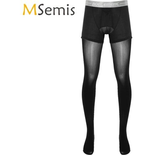 Mens Hollow Out Bulge Pouch Boxer Briefs Pantyhose Nightwear Wide Elastic Waistband See Through Leggings Underwear