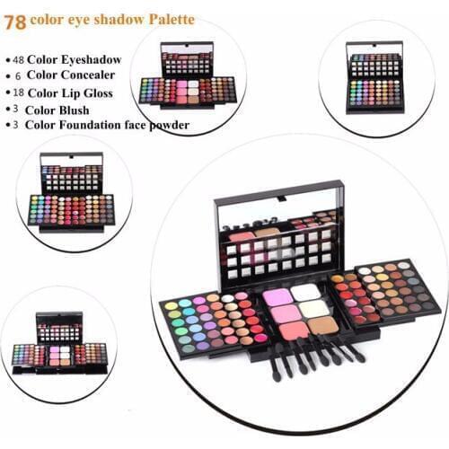 78 Color Makeup Set 48 Matte Shimmer Nude Eyeshadow Palette + 24 Lip Gloss +6 Foundation face powder / Blush Cosmetics Kit #TL78