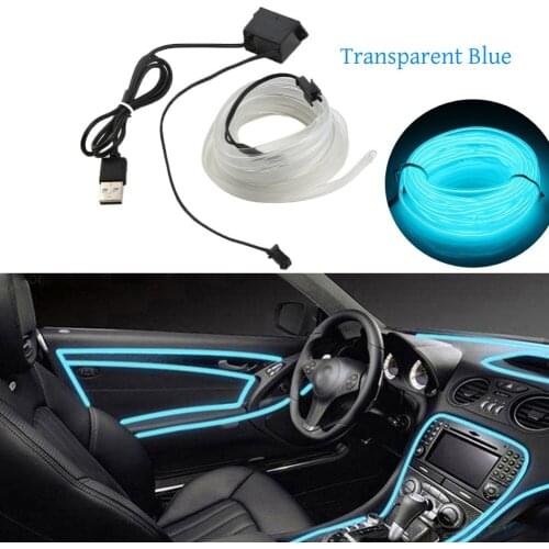 Transparent Blue LED Light Glow EL Wire String Strip Car Interior Lamp Low Power Consumption Accessori Auto