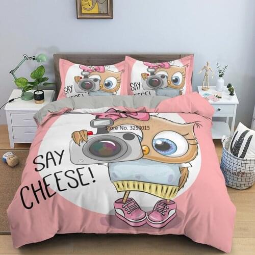 Drop Shipping Cartoon Owl Boy and Girls Duvet Cover Kids Single King Size Bedding Set Comforter Covers 2/3PCS with Pillowcase