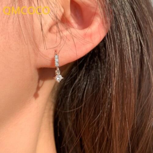 QMCOCO 925 Silver Circle Ear Buckle Woman Korean Style Contracted Zircon Eardrop Of 2021 New Trendy Woman Birthday Party Gifts