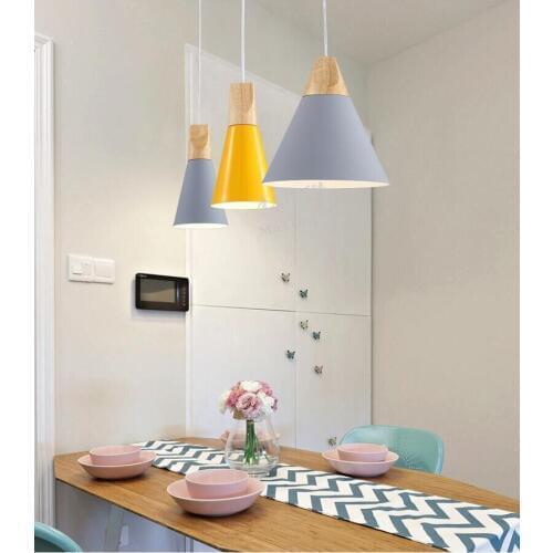 Nordic solid wood chandelier modern simple color bedroom Cafe Hotel bar bar wooden hanging lamps