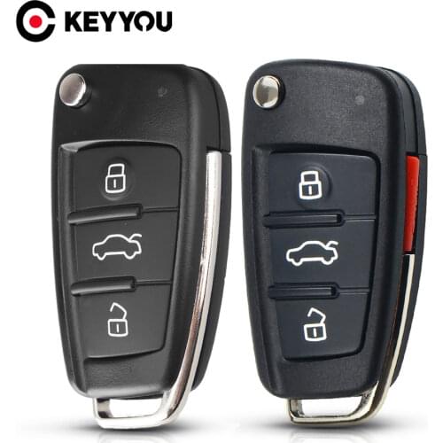 KEYYOU 3 Button Folding Car Flip Remote Key Shell For Audi Q7 A3 A4 A6 A6L A8 TT Cut/Uncut Blade Fob Case Replacement