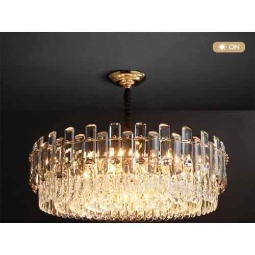 Modern Luxury Living Room Round K9 Led Pendant Lamp Led Hanging Lamp Dinng Room Line Lustre Gray & Clear Crystal Suspend Lamp