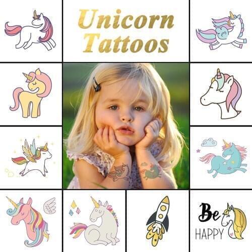 Kids Gilding Unicorn Tattoos Children Arm Body Art Temporary Tattoo Stickers Colorful Cute Hourse Fake Tattoo For Baby