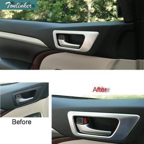 Tonlinker 4 PCS DIY Car styling 304 Stainless steel Inside door handle light box Stickers for TOYOTA HIGHLANDER 2015 accessories