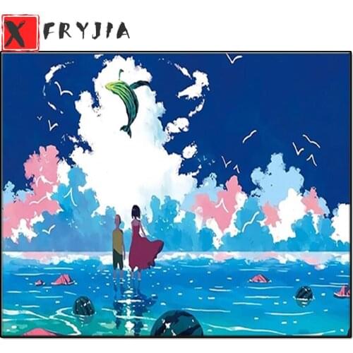 XFRYJIA New 5D Diy Diamond Painting Landscape Couples Full Square round Diamond Embroidery Rhinestones Wall Art Decoration Gift