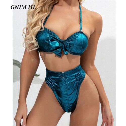 High Waist Solid Swimwear Women Push Up Sexy Bandeau Bikini Mujer 2020 Summer Halter Swimsuit Women Two Pieces Brazilian Biquini